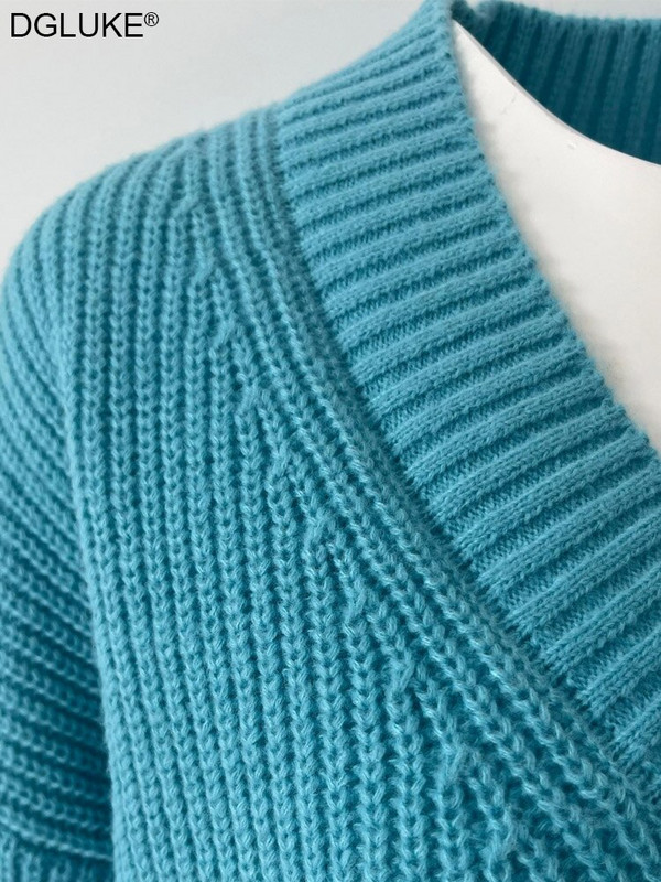 Ziemas rudens sieviešu džemperis Modes V veida kakla trikotāžas džemperis Lielizmēra Biezs Silts Džemperis Vintage Pulovers Džemperi