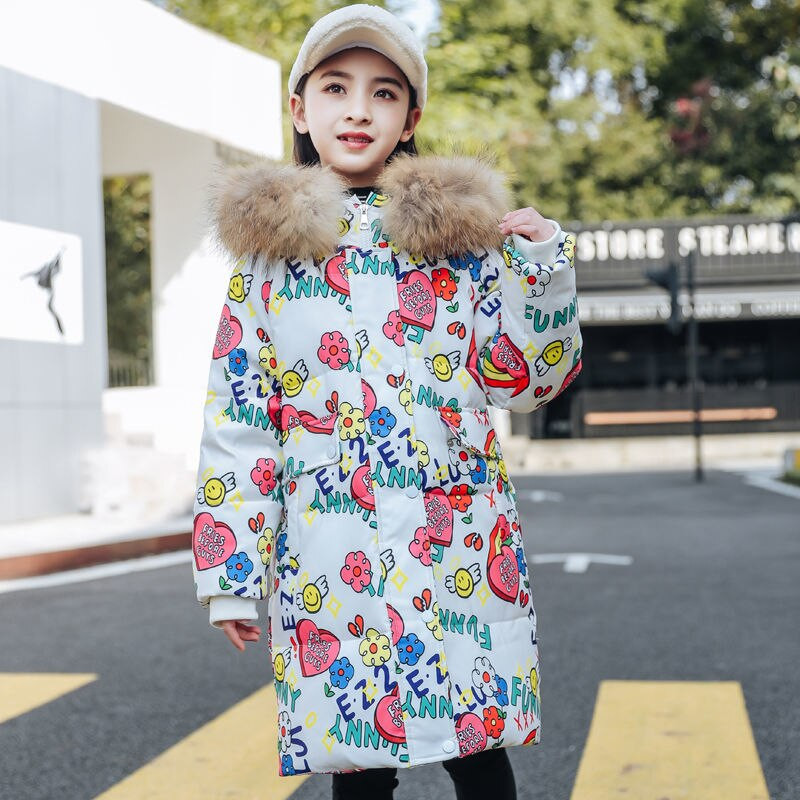 Χειμωνιάτικα ζεστά μπουφάν για κορίτσια Δίχρωμα Παιδικό παλτό με κουκούλα από ψεύτικη γούνα Λευκή πάπια πουπουλένια πάρκα Παιδικά αδιάβροχα ρούχα TZ672