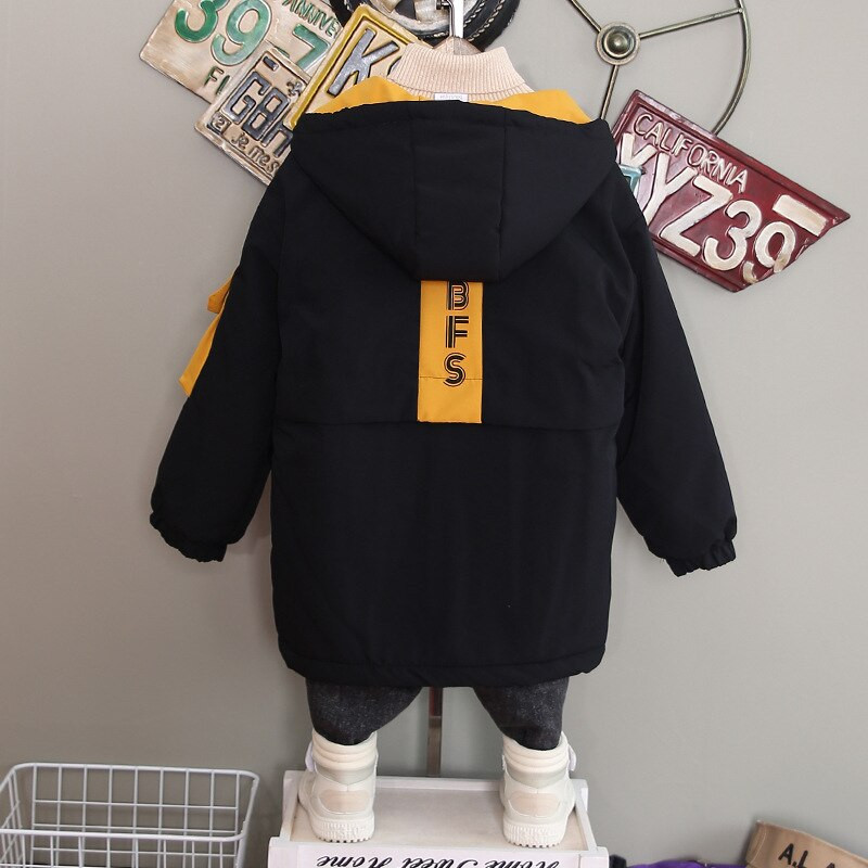 Ziemas zēnu siltas kontrasta flīsa jakas ar kapuci Studentu termiski garie mēteļi bērnu parka bērnu tērpi no 3 līdz 13 gadiem