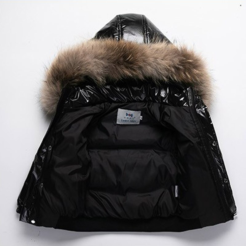 Βρεφικά παιδικά χειμωνιάτικα ρούχα Μπουφάν για αγόρια και κορίτσια με πάχος προς τα κάτω - Αποσπώμενο καπέλο με γιακά από φυσική γούνα 30 μοιρών