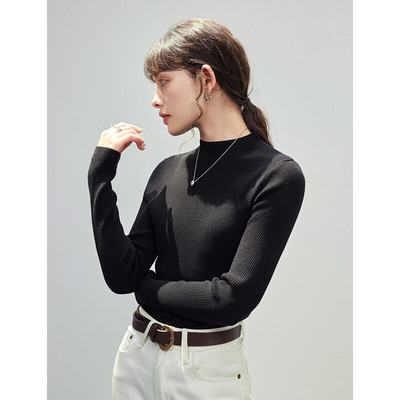 ZIQIAO crno-zeleni ženski pulover s dolčevitom 2022. Novi bijeli ležerni ženski pulover s dolčevitima od fine pređe, jednobojni