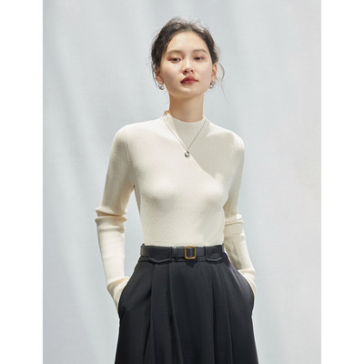 ZIQIAO crno-zeleni ženski pulover s dolčevitom 2022. Novi bijeli ležerni ženski pulover s dolčevitima od fine pređe, jednobojni