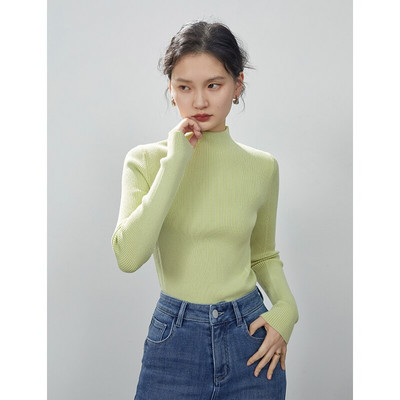 ZIQIAO crno-zeleni ženski pulover s dolčevitom 2022. Novi bijeli ležerni ženski pulover s dolčevitima od fine pređe, jednobojni