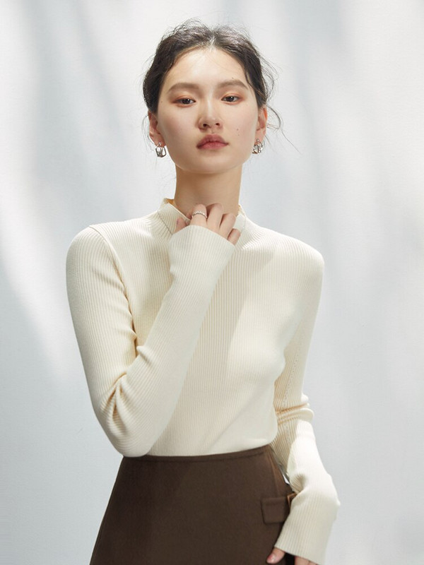 ZIQIAO crno-zeleni ženski pulover s dolčevitom 2022. Novi bijeli ležerni ženski pulover s dolčevitima od fine pređe, jednobojni