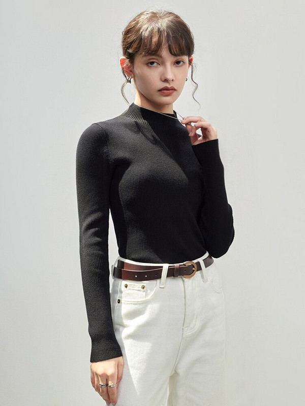 ZIQIAO crno-zeleni ženski pulover s dolčevitom 2022. Novi bijeli ležerni ženski pulover s dolčevitima od fine pređe, jednobojni