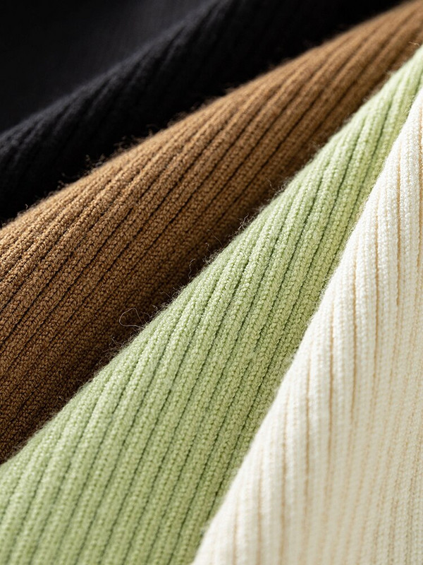 ZIQIAO crno-zeleni ženski pulover s dolčevitom 2022. Novi bijeli ležerni ženski pulover s dolčevitima od fine pređe, jednobojni