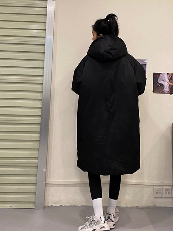 Sieviešu ziemas dūnu jaka ar kapuci Sieviešu rudens garš mētelis Lielizmēra korejiešu modes ikdienišķs rāvējslēdzējs Sieviešu Parkas Sniega silts virsdrēbes