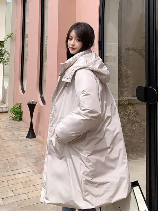 Sieviešu ziemas dūnu jaka ar kapuci Sieviešu rudens garš mētelis Lielizmēra korejiešu modes ikdienišķs rāvējslēdzējs Sieviešu Parkas Sniega silts virsdrēbes