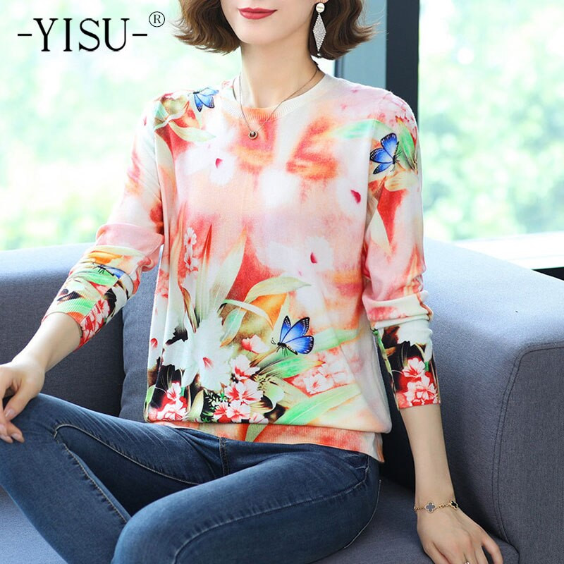 YISU Γυναικεία Πλεκτά Πλεκτά Πουλόβερ Μόδα Μπλούζες Γυναικεία μακρυμάνικη λαιμόκοψη Φαρδιά Casual Πλεκτό πουλόβ Γυναικεία ρούχα