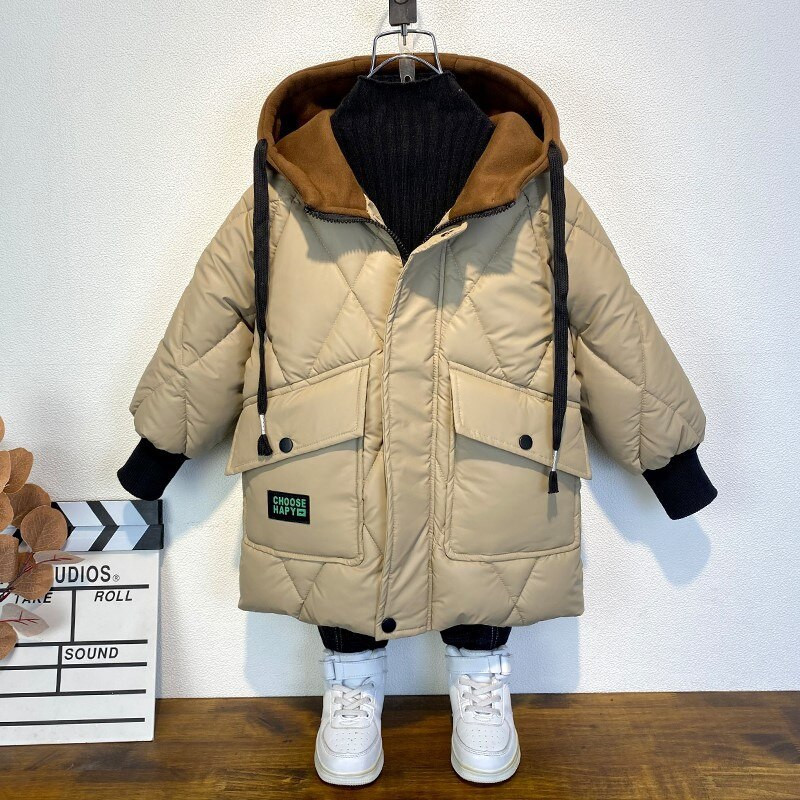 Boy Jacket Παιδικό Νέα Μόδα Χειμερινό Μπουφάν Χοντρό Θερμικό Μπουφάν Αγόρι με κουκούλα Μπουφάν Boy Μεσαίο Μακρύ Παλτό Αγόρια Μπουφάν