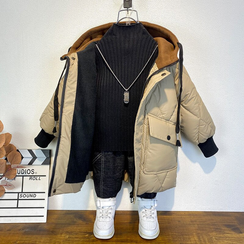 Boy Jacket Παιδικό Νέα Μόδα Χειμερινό Μπουφάν Χοντρό Θερμικό Μπουφάν Αγόρι με κουκούλα Μπουφάν Boy Μεσαίο Μακρύ Παλτό Αγόρια Μπουφάν