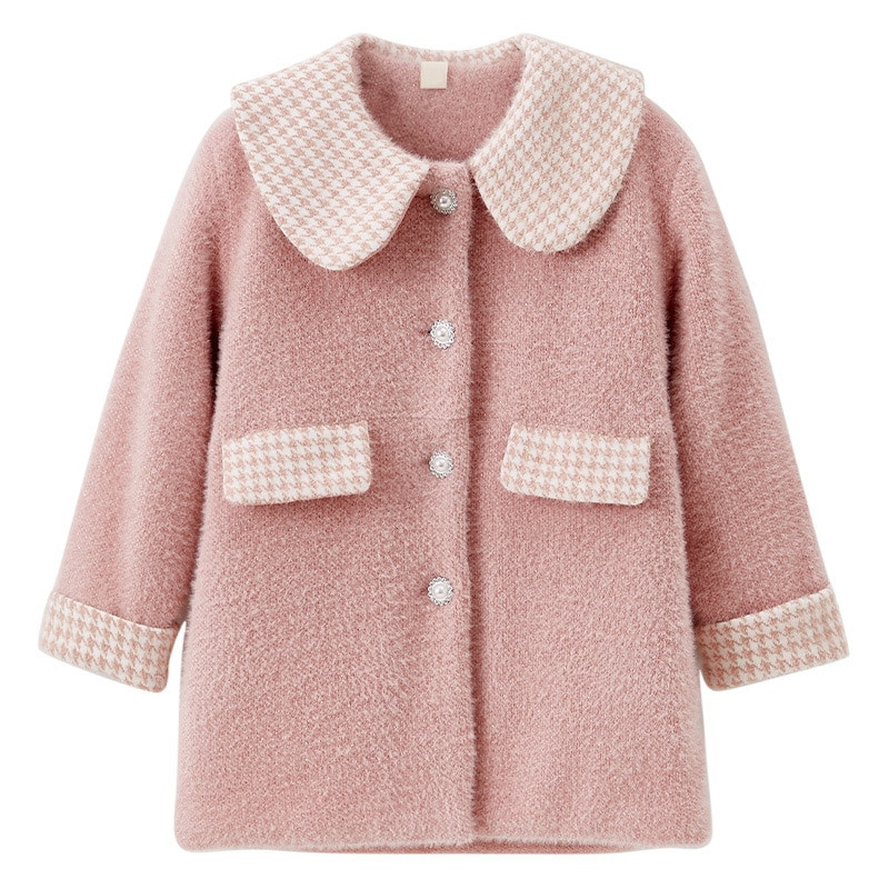 2022. Jesen Zima Dlakavi kaput za djevojčice Modni dizajn Dugi kaput za djevojčice Dječja gornja odjeća Mrežasti uzorak od 4 do 12 godina