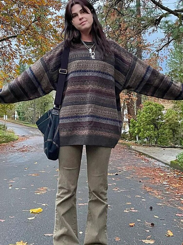 Cuteandpsycho Fairycore ριγέ χαλαρά πουλόβερ Y2K Vintage αισθητικής φθινοπωρινού Grunge πλεκτά πουλόβερ Casual 90s Χαριτωμένο γυναικείο ύφασμα