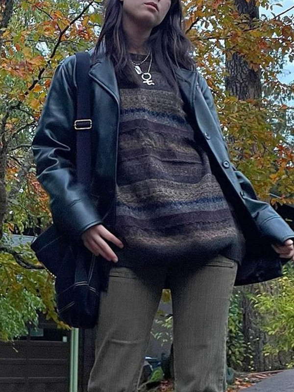 Cuteandpsycho Fairycore ριγέ χαλαρά πουλόβερ Y2K Vintage αισθητικής φθινοπωρινού Grunge πλεκτά πουλόβερ Casual 90s Χαριτωμένο γυναικείο ύφασμα