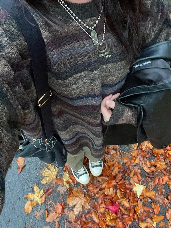 Cuteandpsycho Fairycore ριγέ χαλαρά πουλόβερ Y2K Vintage αισθητικής φθινοπωρινού Grunge πλεκτά πουλόβερ Casual 90s Χαριτωμένο γυναικείο ύφασμα