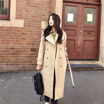 Ženski ležerni zeleni trenč kaput jesen zima 2022., šik gornja odjeća s dvostrukim kopčanjem, dugački široki korejski trenč pojasevi TR19