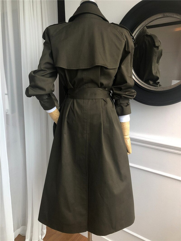 Ženski ležerni zeleni trenč kaput jesen zima 2022., šik gornja odjeća s dvostrukim kopčanjem, dugački široki korejski trenč pojasevi TR19