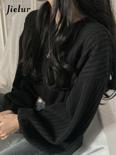 Jielur pleteni pulover džemper dugih rukava s V izrezom Ženski retro opušteni kratki, raznobojni Pull Femme Autumn