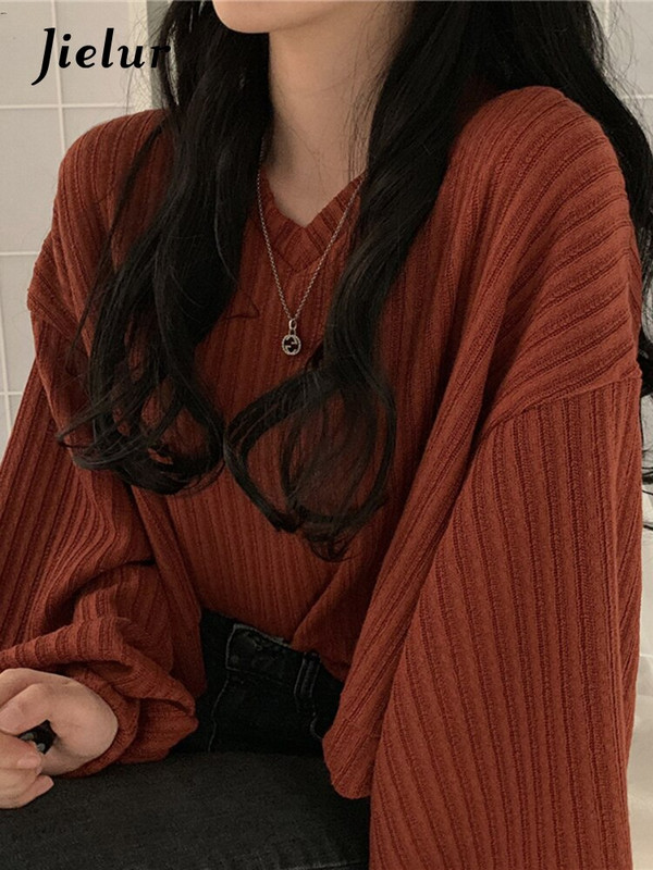 Jielur pleteni pulover džemper dugih rukava s V izrezom Ženski retro opušteni kratki, raznobojni Pull Femme Autumn