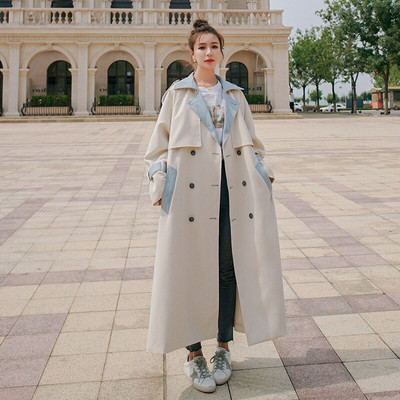 Ženski kaput 2022. vjetrovka s šavovima u kontrastnim bojama, duga proljetno-jesenska jakna prekomjerne veličine, ženski modni ženski plašt