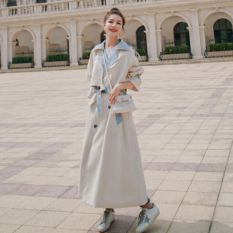 Ženski kaput 2022. vjetrovka s šavovima u kontrastnim bojama, duga proljetno-jesenska jakna prekomjerne veličine, ženski modni ženski plašt