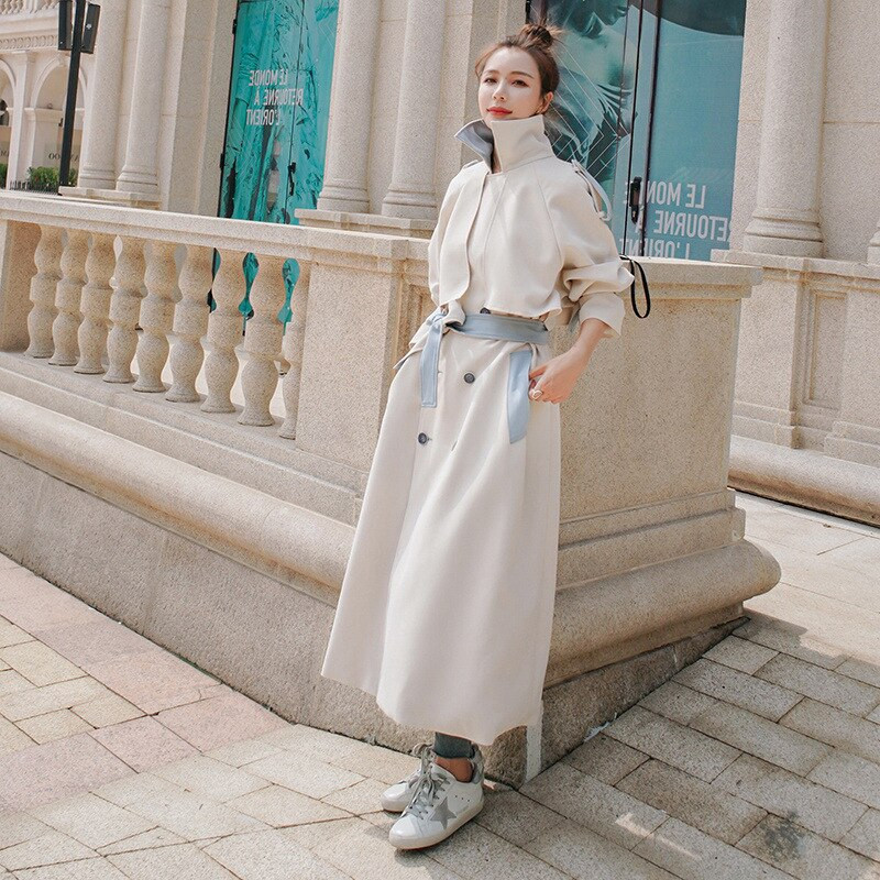 Ženski kaput 2022. vjetrovka s šavovima u kontrastnim bojama, duga proljetno-jesenska jakna prekomjerne veličine, ženski modni ženski plašt