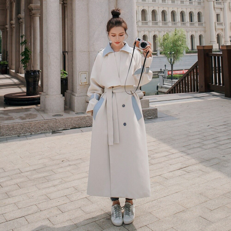 Ženski kaput 2022. vjetrovka s šavovima u kontrastnim bojama, duga proljetno-jesenska jakna prekomjerne veličine, ženski modni ženski plašt