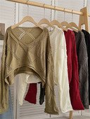 Yitimoky Cropped Jumper Γυναικείο πουλόβερ με κούφιο κούφιο μεγάλο πουλόβερ Φθινόπωρο Χειμώνας 2022 Κορεάτικη μόδα Πλεκτό μακρυμάνικο μπλουζάκι