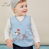 DBH14272 dave bella jesen, djeca, dječaci, zgodan karirani kaput iz crtića, dječji dječački modni prsluk bez rukava