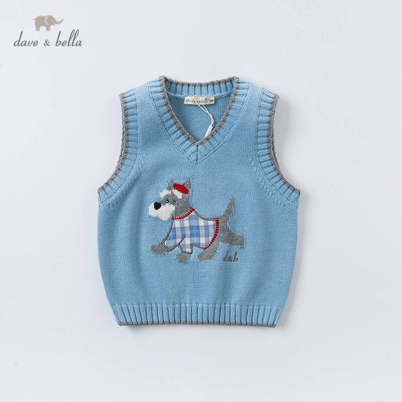 DBH14272 dave bella jesen, djeca, dječaci, zgodan karirani kaput iz crtića, dječji dječački modni prsluk bez rukava