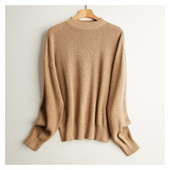 Statīvs apaļš kakla brīvs džemperis Sieviešu zīda kašmira maisījuma džemperis ar garām piedurknēm Zīdkoka zīda vienkrāsains retro džemperis