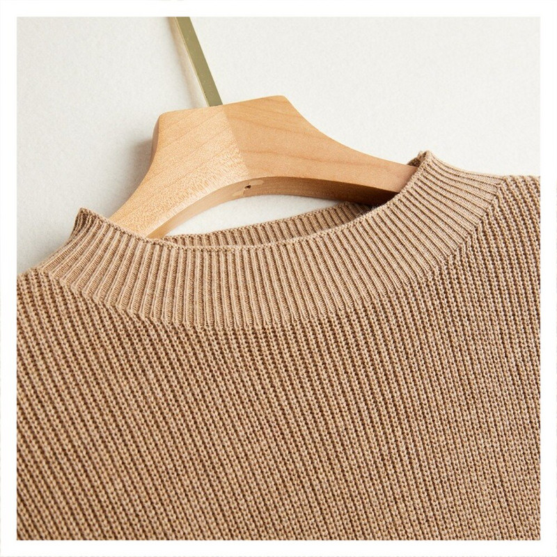 Statīvs apaļš kakla brīvs džemperis Sieviešu zīda kašmira maisījuma džemperis ar garām piedurknēm Zīdkoka zīda vienkrāsains retro džemperis