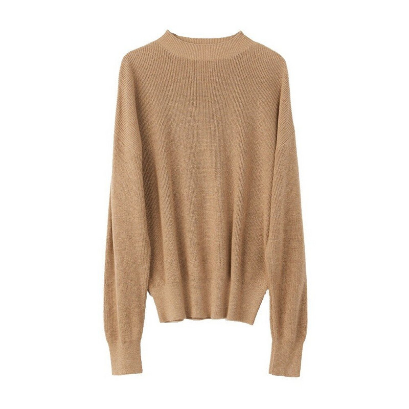 Statīvs apaļš kakla brīvs džemperis Sieviešu zīda kašmira maisījuma džemperis ar garām piedurknēm Zīdkoka zīda vienkrāsains retro džemperis