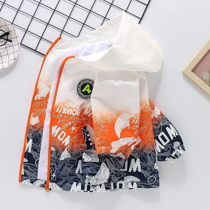 Ανοιξιάτικο και φθινόπωρο πολυεστερικό μπουφάν για αγόρια Νέα κορεατική έκδοση 2022 Windbreaker Fashion με κουκούλα ντεγκραντέ Παιδικά ρούχα