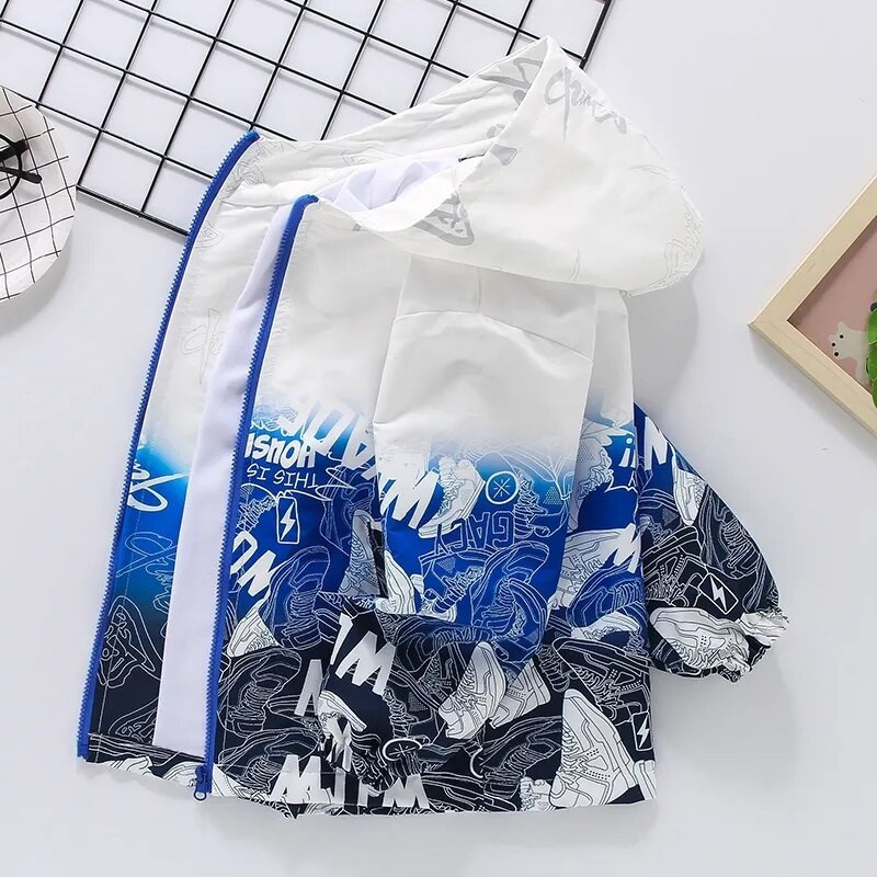 Ανοιξιάτικο και φθινόπωρο πολυεστερικό μπουφάν για αγόρια Νέα κορεατική έκδοση 2022 Windbreaker Fashion με κουκούλα ντεγκραντέ Παιδικά ρούχα