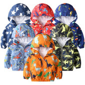 Μπουφάν αγοριού 2022 Άνοιξη και Φθινόπωρο Νέα Κορεατικά παιδικά ρούχα Μόδα μωρού κινουμένων σχεδίων Dinosaur Hooded Jacket Windbreaker παλτό