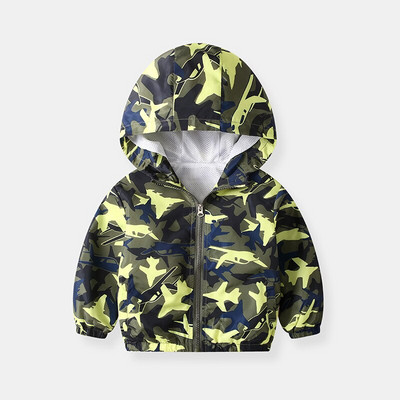 Μπουφάν αγοριού 2022 Άνοιξη και Φθινόπωρο Νέα Κορεατικά παιδικά ρούχα Μόδα μωρού κινουμένων σχεδίων Dinosaur Hooded Jacket Windbreaker παλτό