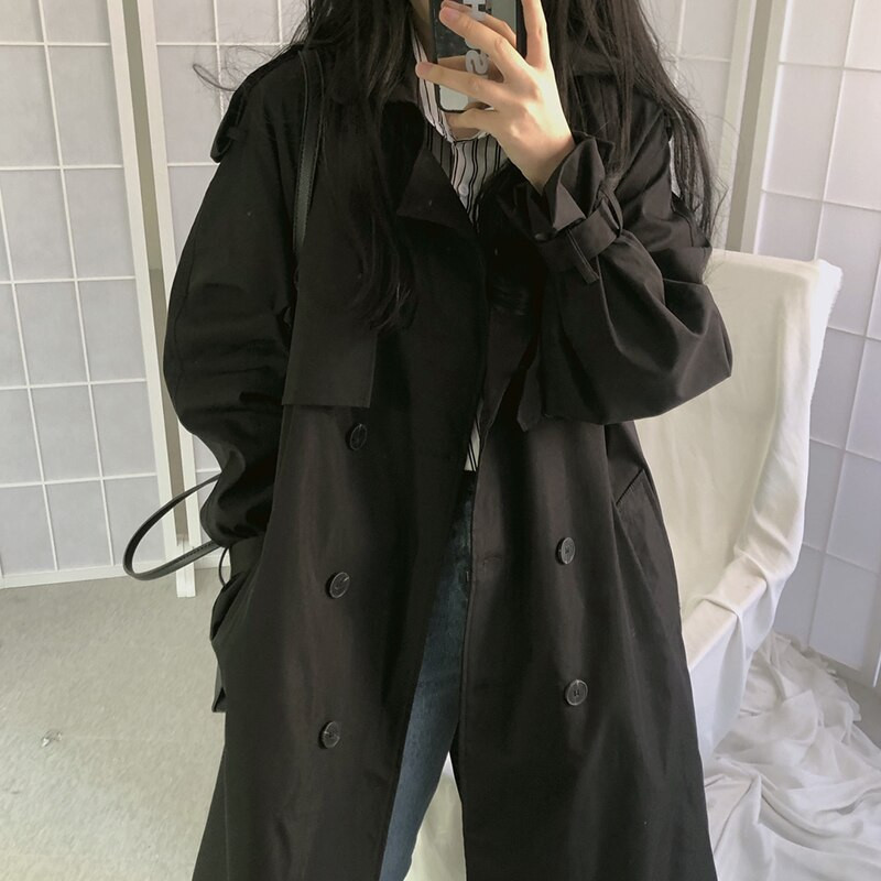 Καμπαρντίνες Γυναικείες φθινόπωρο 2022 Vintage καφέ casual πέτο Μακρύ αντιανεμικό Famale Ρούχα με διπλό στήθος Φαρδιά γυναικεία φύλλα