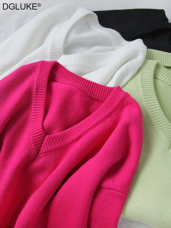 Ženski pulover s V-izrezom jesen zima 2022. Modni pleteni preveliki pulover Vintage široki topli džemper ružičasti