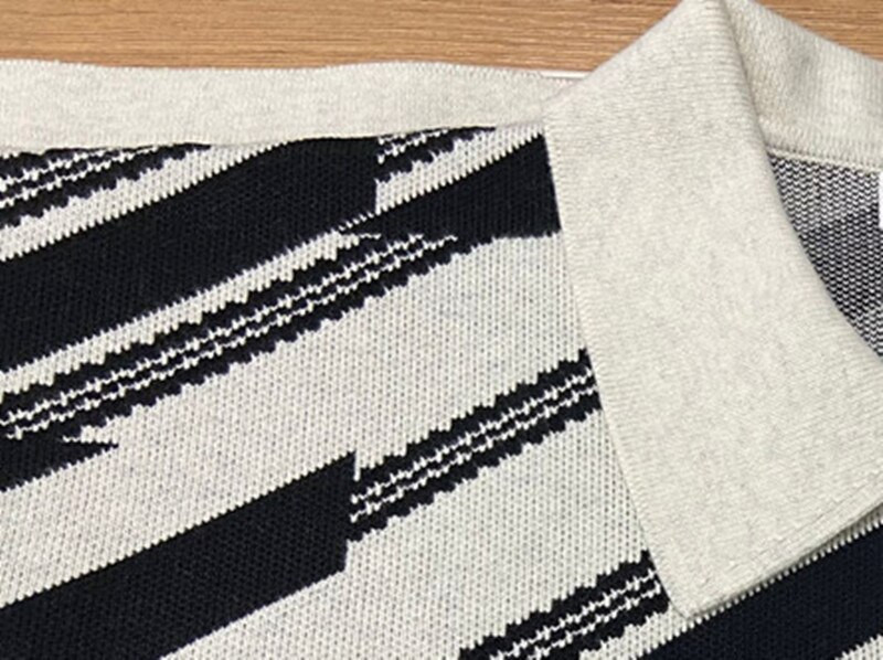 Γυναικείο ριγέ ζακάρ πουλόβερ 2022 Άνοιξη καλοκαίρι Νέα μόδα Γυναικείο γιακά πόλο με κοντομάνικο πλεκτό πουλόβερ