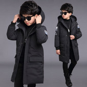 Χειμερινό παιδικό νέο αγορίστικο μεσαίου μήκους βαμβακερό μοτίβο μοτοσικλέτας με ζεστή αντιανεμική κουκούλα μαθητικό μπουφάν γυμνασίου