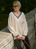 Γυναικείο φθινοπωρινό χειμερινό πουλόβερ Γυναικεία πουλόβερ Oversize Loose V λαιμόκοψη ριγέ casual πλεκτό χοντρό πουλόβερ Γυναικεία μπλουζάκια γυναικεία