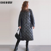 Jauns 2022. gada ziemas mētelis, sieviete Parkas, ikdienas mākslīgā PU ādas polsterēta jaka Argyle ar vienu pogu, garš ādas mētelis, virsjaka trf