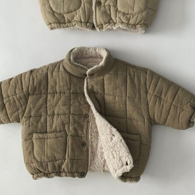 2022. gada ziemas bērnu mētelis, plīša, biezinātas kokvilnas jaka, vienkāršs maizes uzvalks ar augstu apkakli zēnam