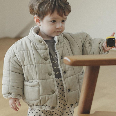 2022. gada ziemas bērnu mētelis, plīša, biezinātas kokvilnas jaka, vienkāršs maizes uzvalks ar augstu apkakli zēnam