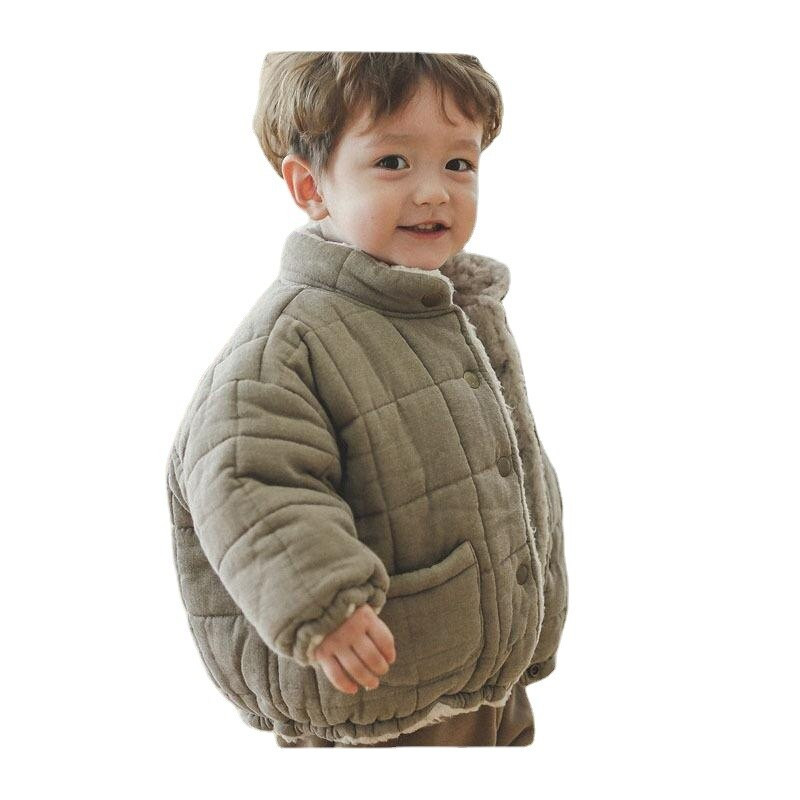 2022. gada ziemas bērnu mētelis, plīša, biezinātas kokvilnas jaka, vienkāršs maizes uzvalks ar augstu apkakli zēnam