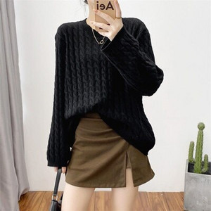 Γυναικείο πουλόβερ από 100% αγνό μαλλί κασμίρ, πουλόβερ με γιακά O casual πλεκτό τοπ φθινόπωρο και χειμώνα χαλαρό πουλόβερ μόδας κορεατικής έκδοσης