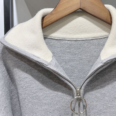 Burtu žakarda sieviešu trikotāžas džemperis ar pusi rāvējslēdzēja apkakli, 2022. gada rudens sievietēm ar garām piedurknēm trikotāžas džemperi