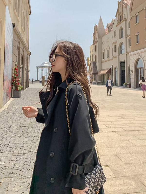 Balts sieviešu mētelis vidēja garuma pavasara rudens 2022, jauns korejiešu brīvs BF virs ceļgala britu taisns vējjaka