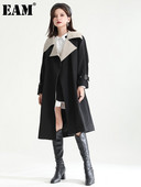 [EAM] Sieviešu krāsains bloks liela izmēra, garas tranšeja, jauns atloks ar garām piedurknēm brīvi pieguļoša vējjaka modes plūdmaiņas, pavasara 2022. gada rudens 1DF1914